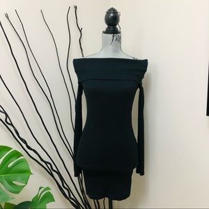 Zara Off Shoulder Mini Black Dress Knit Top Longsleeves
